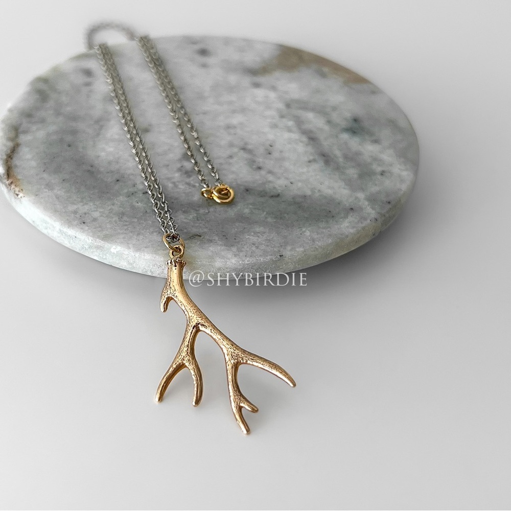 NEW Artisan Large Antler Bronze and Sterling Silver Pendant Necklace